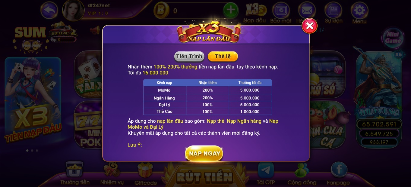 Khuyến mãi tại cổng game Sum99 Club